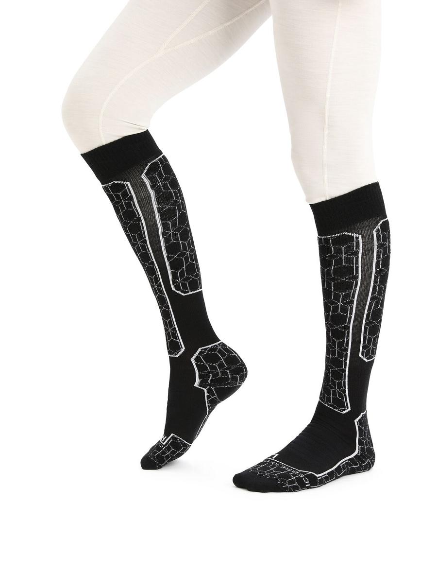 Black / Snow Men's Icebreaker Merino Ski+ Medium Over the Calf Alpine Geo Socks | USA 1005NWYB